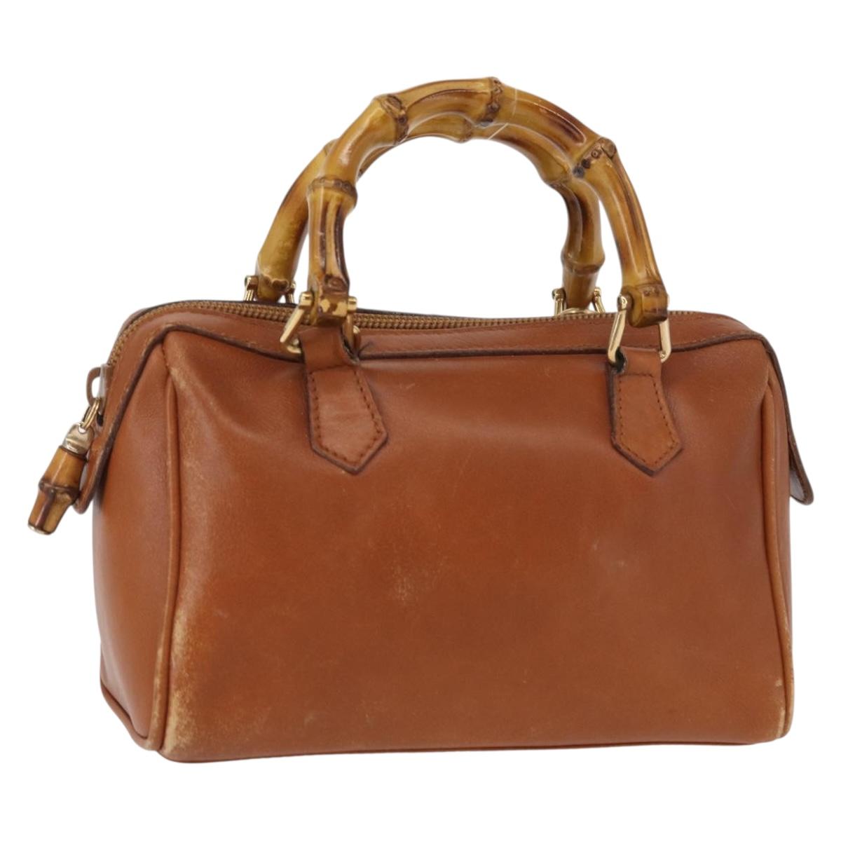 GUCCI Bamboo Hand Bag Leather Brown Gold 007 3444 0232 Auth ep11877