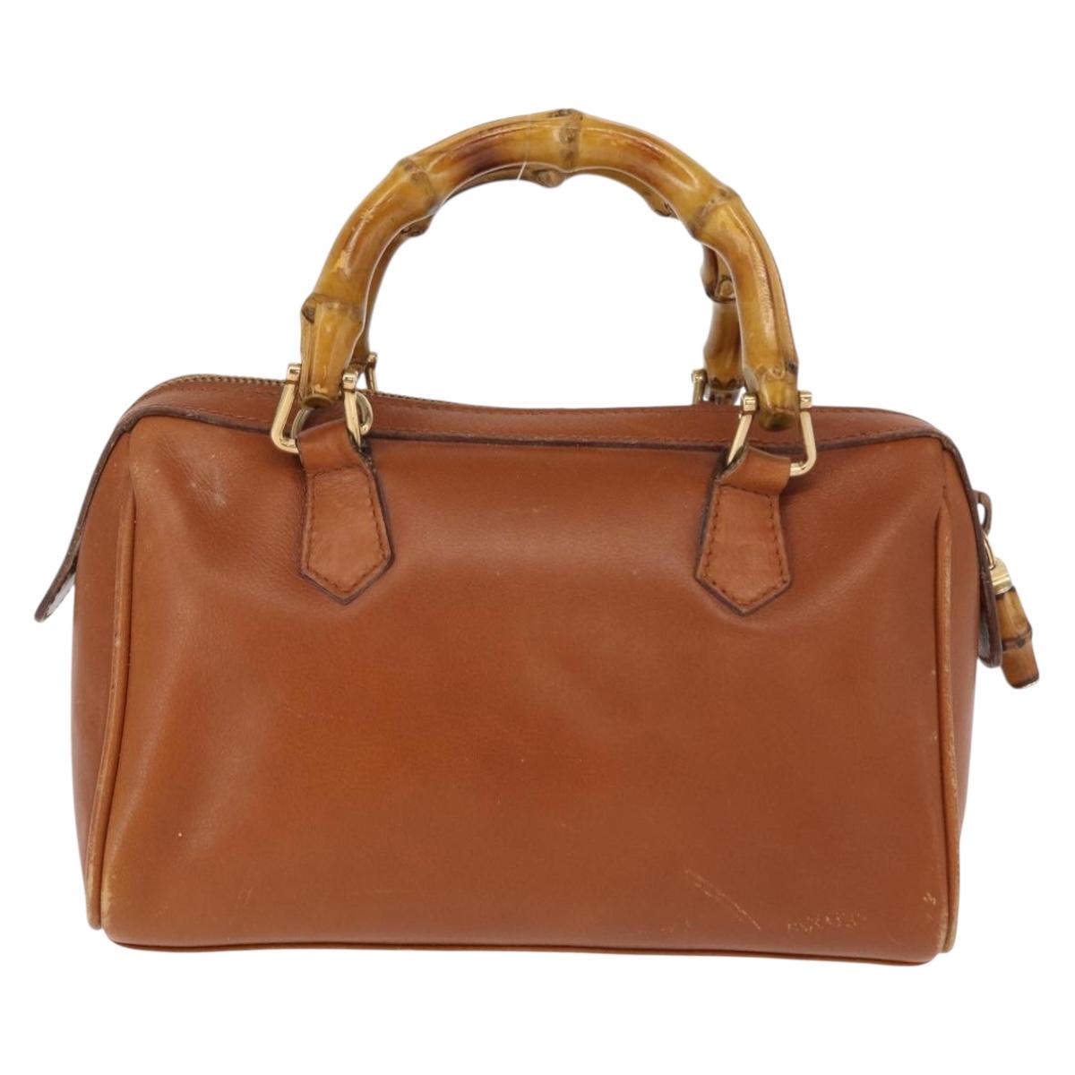 GUCCI Bamboo Hand Bag Leather Brown Gold 007 3444 0232 Auth ep11877