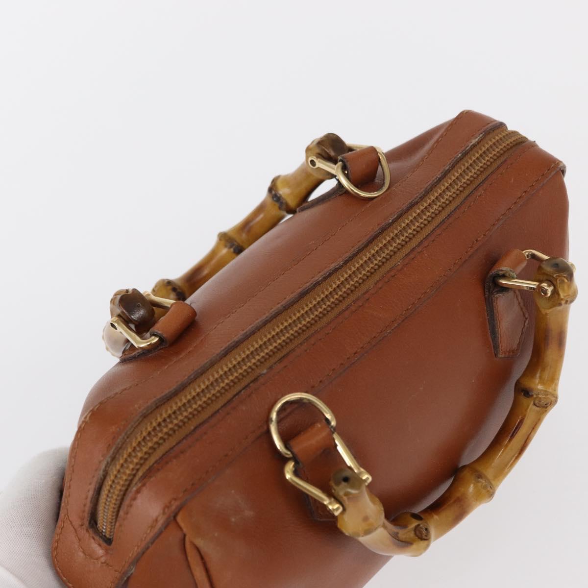 GUCCI Bamboo Hand Bag Leather Brown Gold 007 3444 0232 Auth ep11877