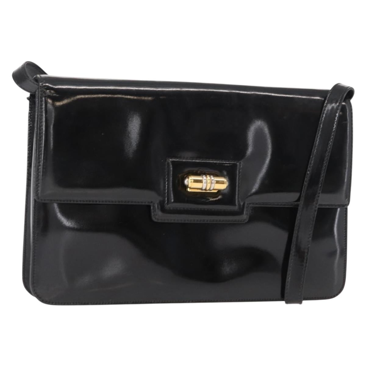 GUCCI Shoulder Bag Enamel Black Gold 004 33 0280 Auth ep11880