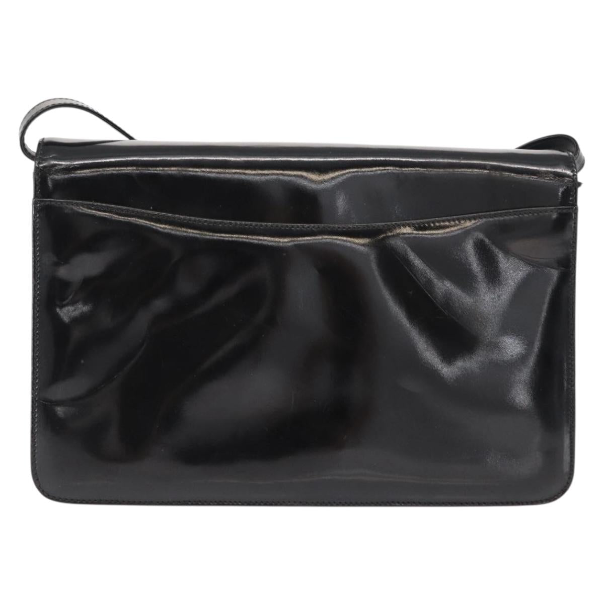 GUCCI Shoulder Bag Enamel Black Gold 004 33 0280 Auth ep11880