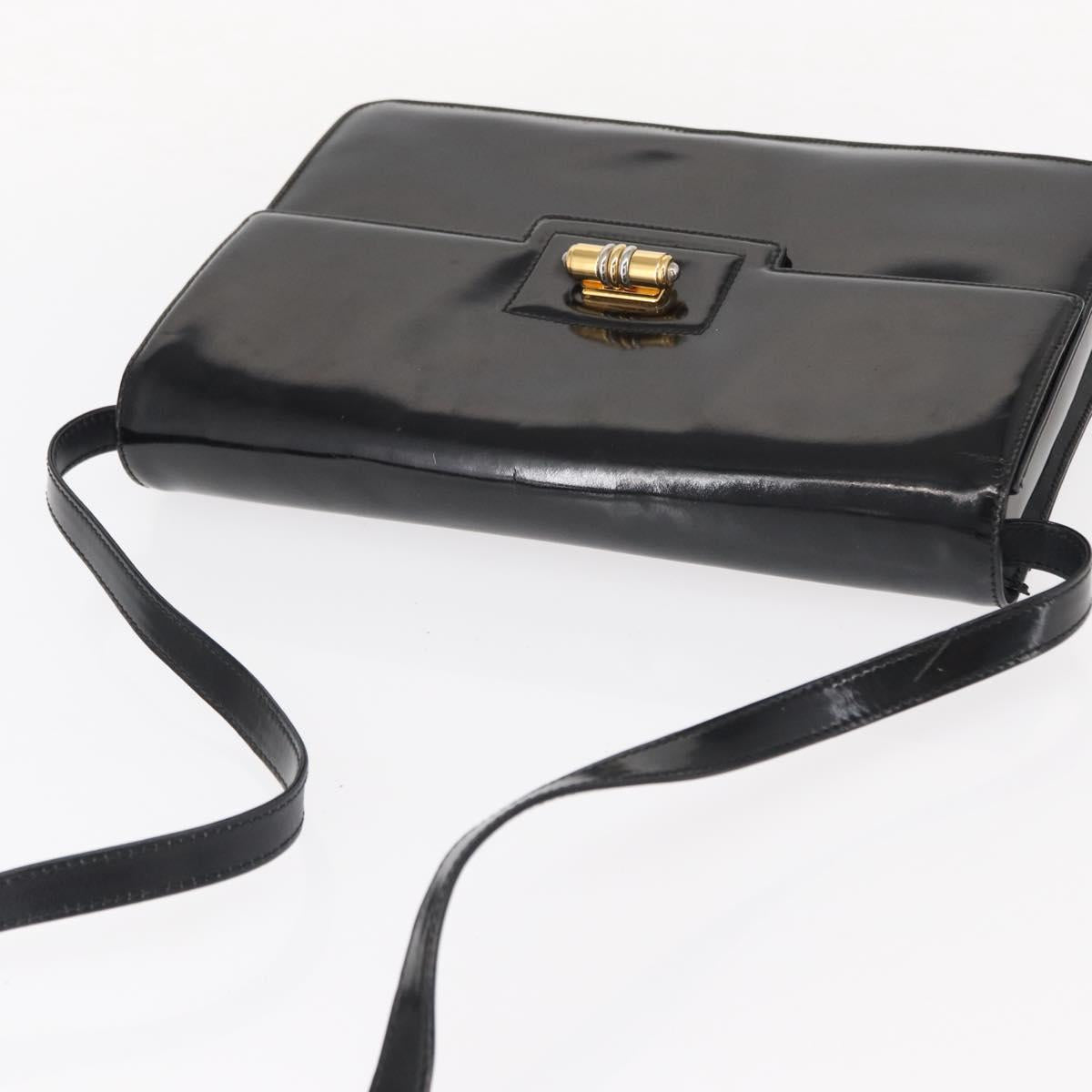 GUCCI Shoulder Bag Enamel Black Gold 004 33 0280 Auth ep11880