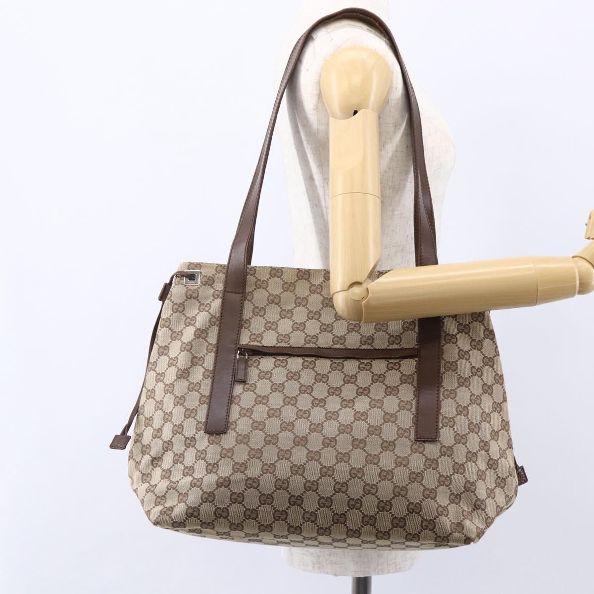 GUCCI GG Canvas Tote Bag Beige Silver 019 0493 Auth ep11885