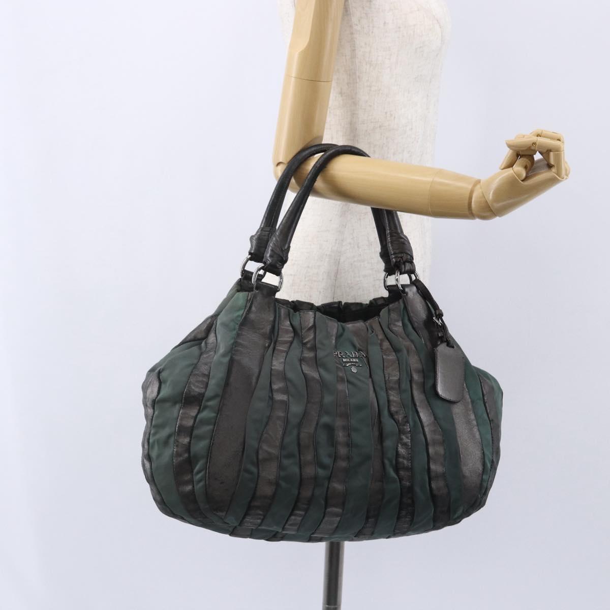 PRADA Hand Bag Leather Gray Silver Auth ep11888