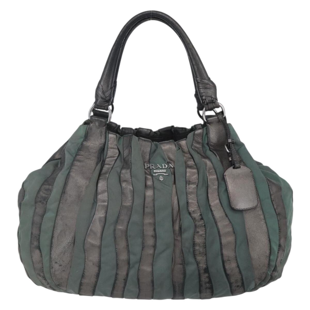 PRADA Hand Bag Leather Gray Silver Auth ep11888