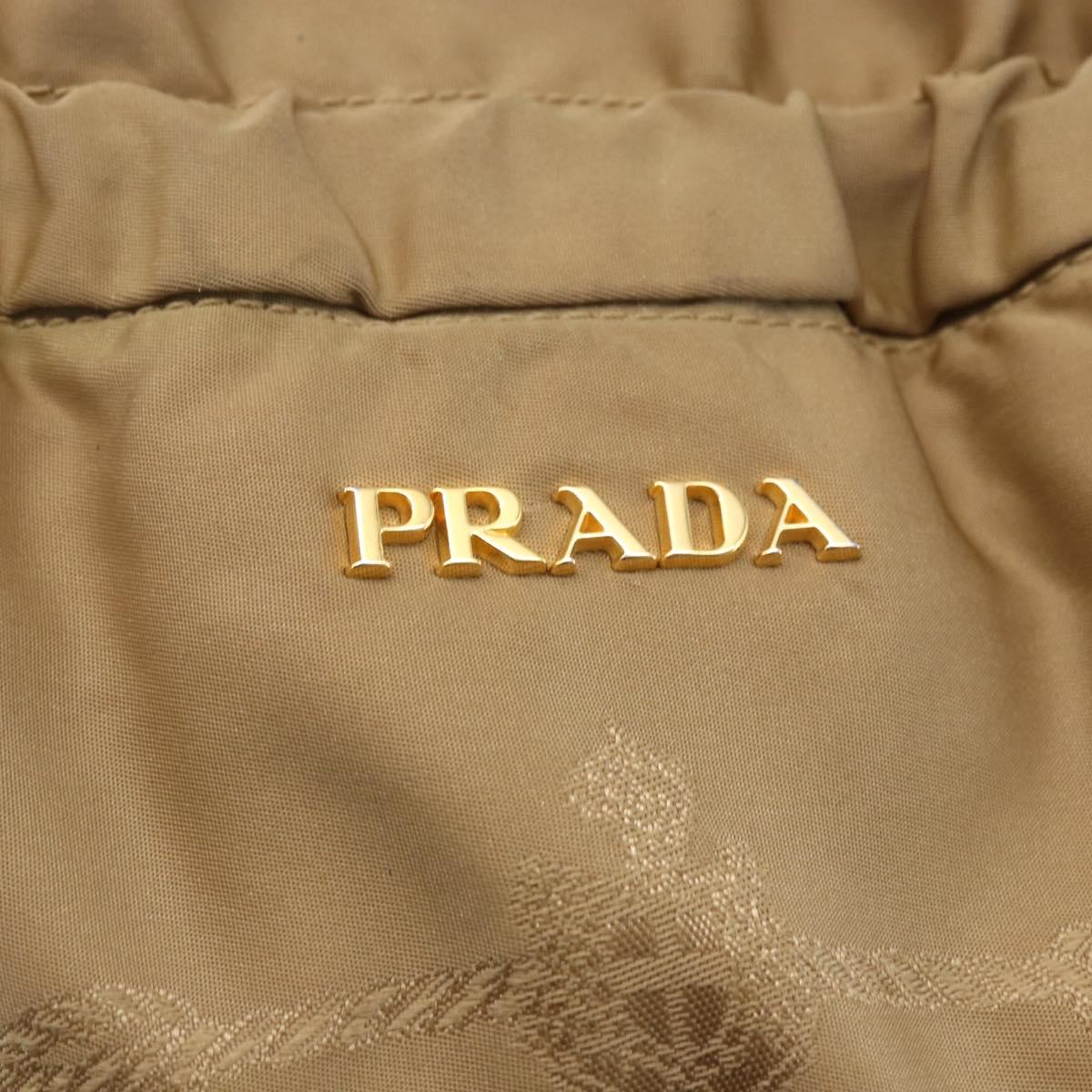 PRADA Tote Bag Nylon Leather Beige Gold Auth ep11896