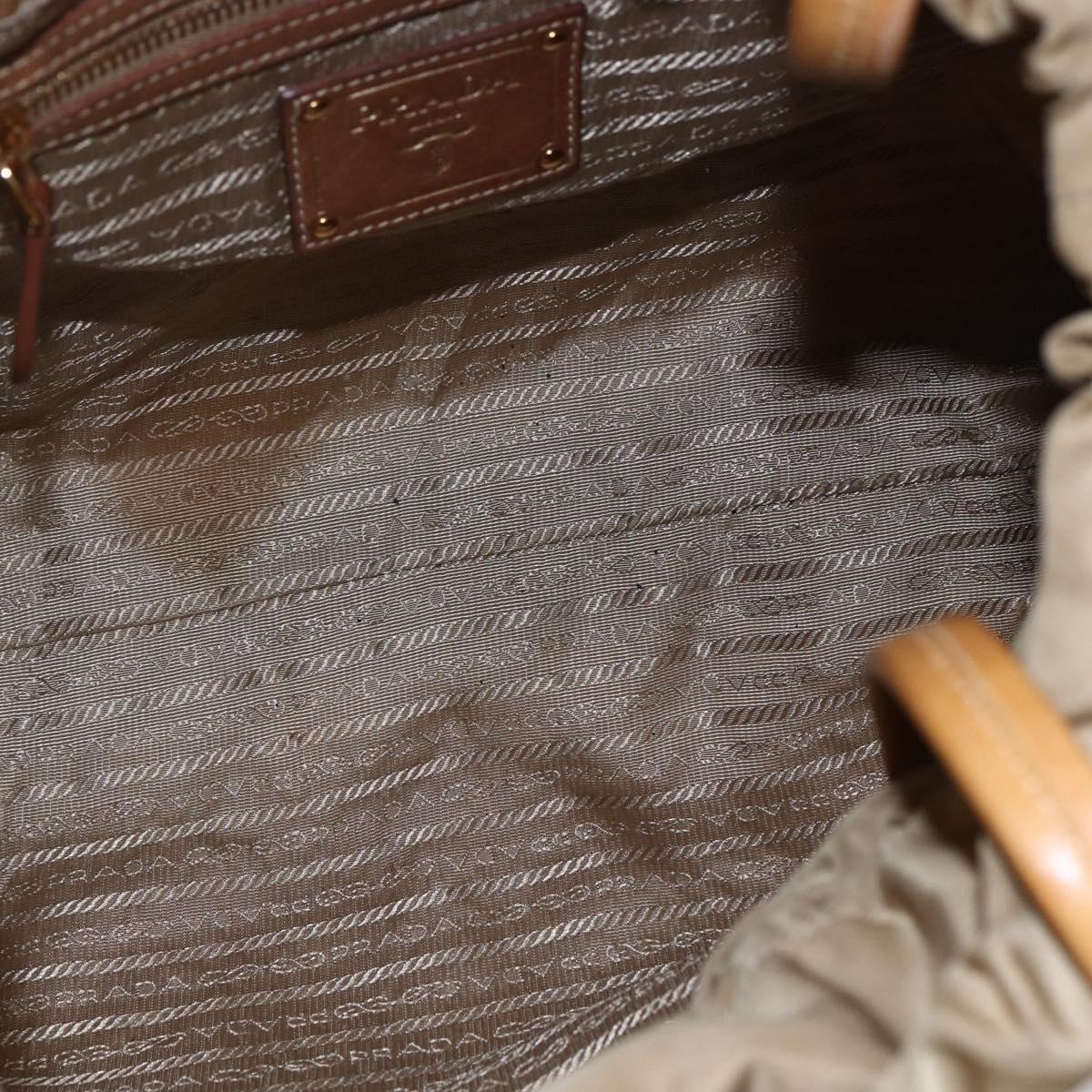 PRADA Tote Bag Nylon Leather Beige Gold Auth ep11896