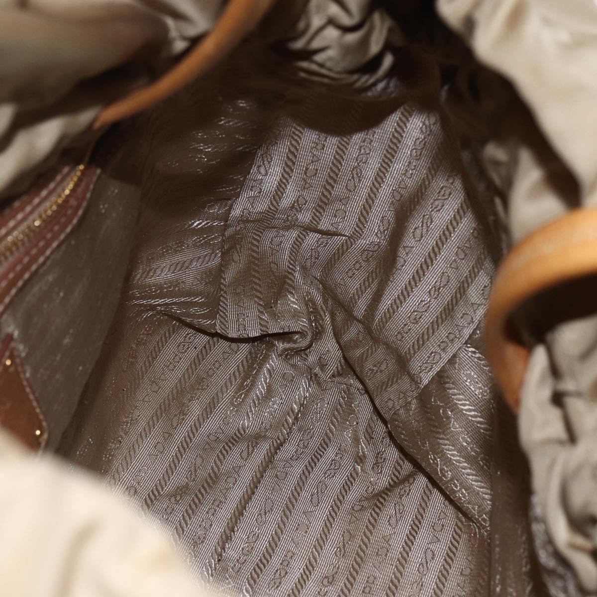 PRADA Tote Bag Nylon Leather Beige Gold Auth ep11896