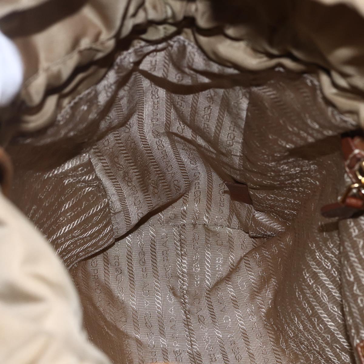 PRADA Tote Bag Nylon Leather Beige Gold Auth ep11896