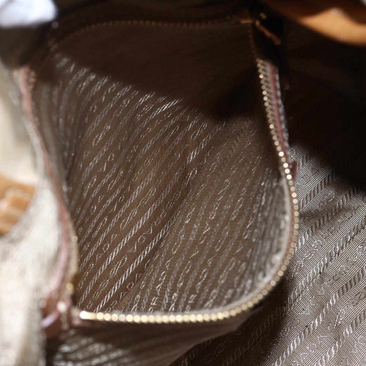 PRADA Tote Bag Nylon Leather Beige Gold Auth ep11896