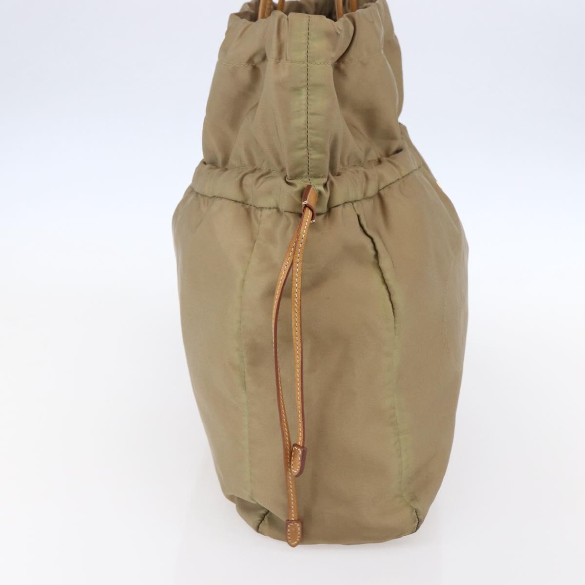 PRADA Tote Bag Nylon Leather Beige Gold Auth ep11896