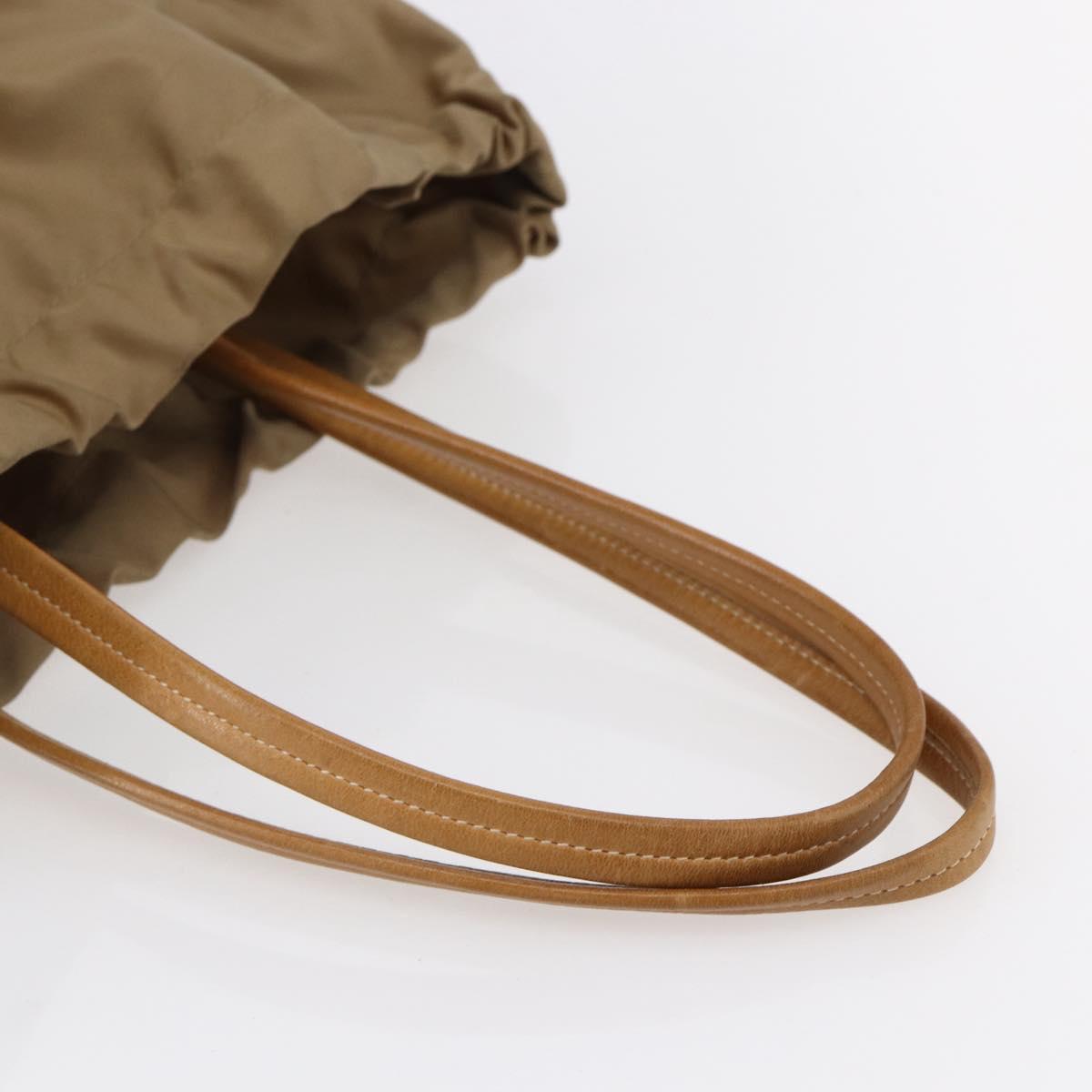 PRADA Tote Bag Nylon Leather Beige Gold Auth ep11896