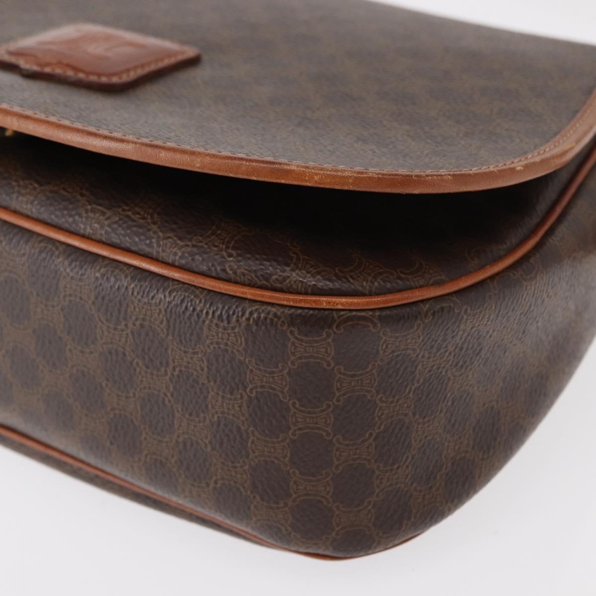 CELINE Macadam Canvas Shoulder Bag PVC Leather Brown Gold Auth ep11909