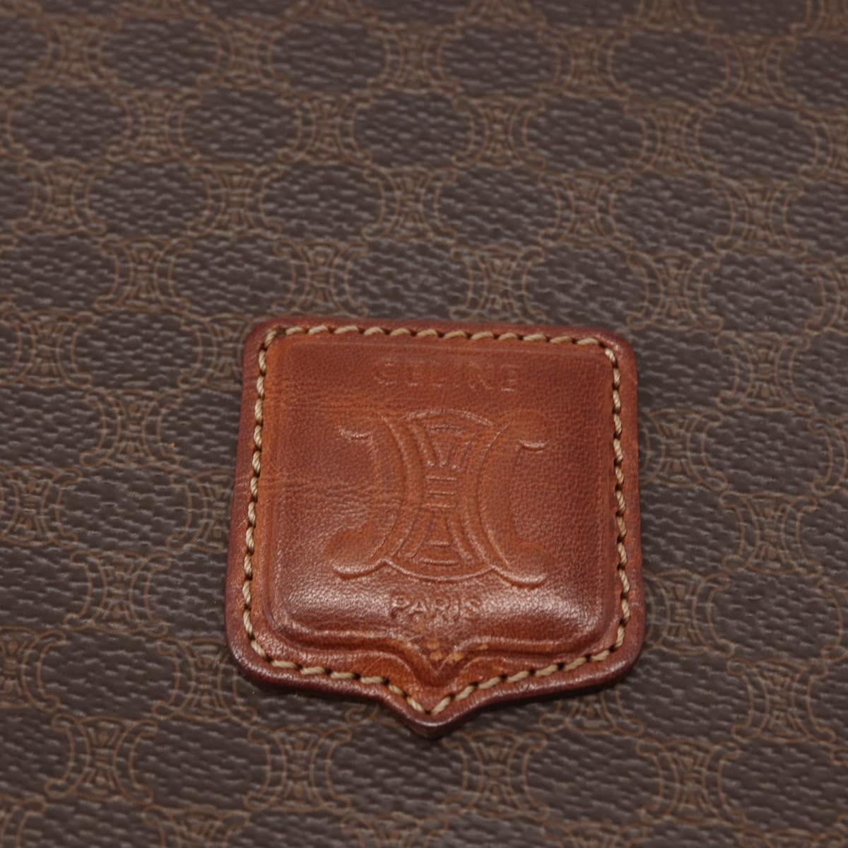 CELINE Macadam Canvas Shoulder Bag PVC Leather Brown Gold Auth ep11909