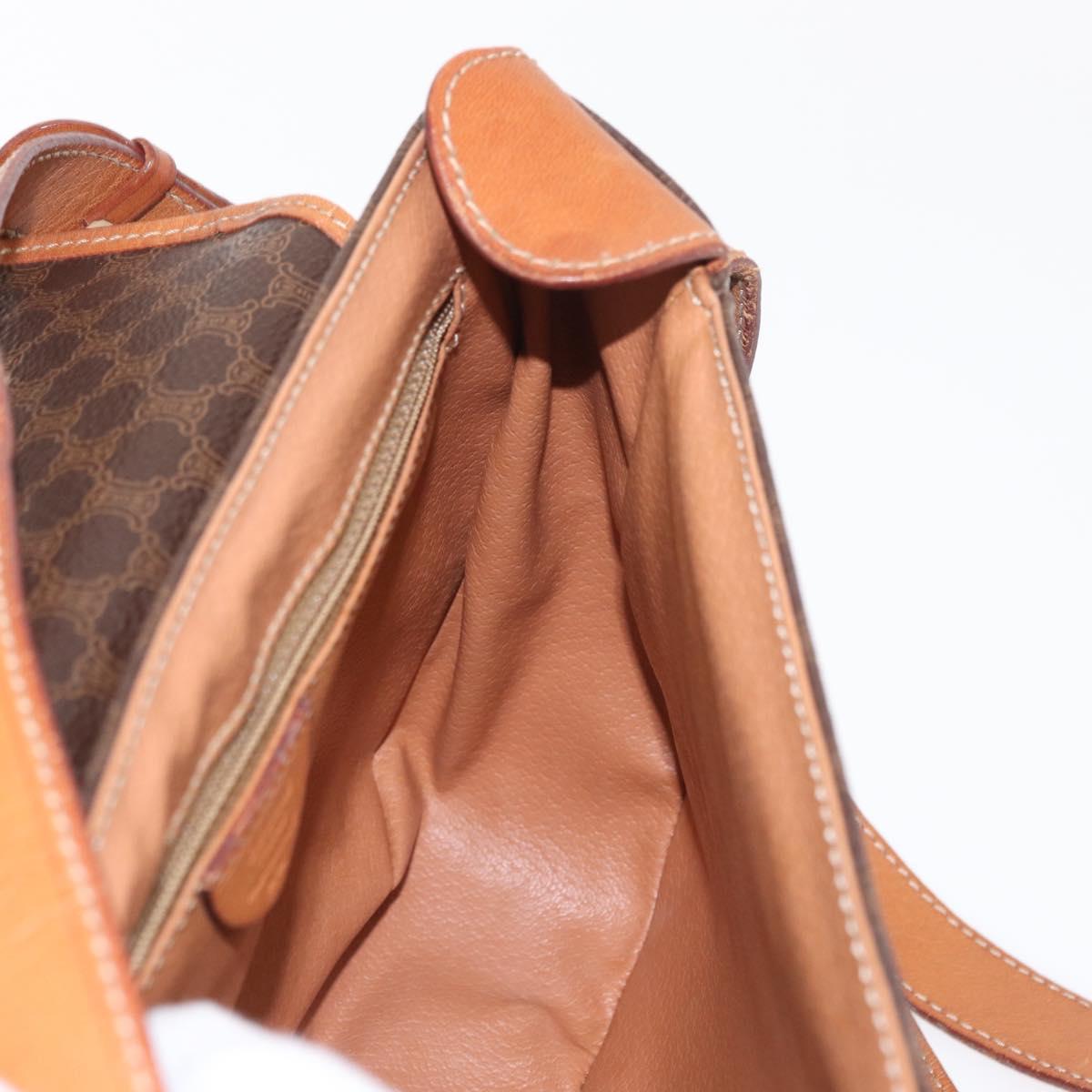 CELINE Macadam Canvas Shoulder Bag PVC Leather Brown Gold Auth ep11909