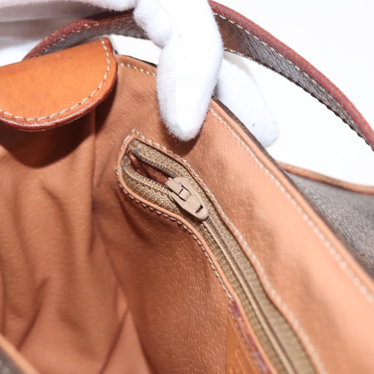 CELINE Macadam Canvas Shoulder Bag PVC Leather Brown Gold Auth ep11909