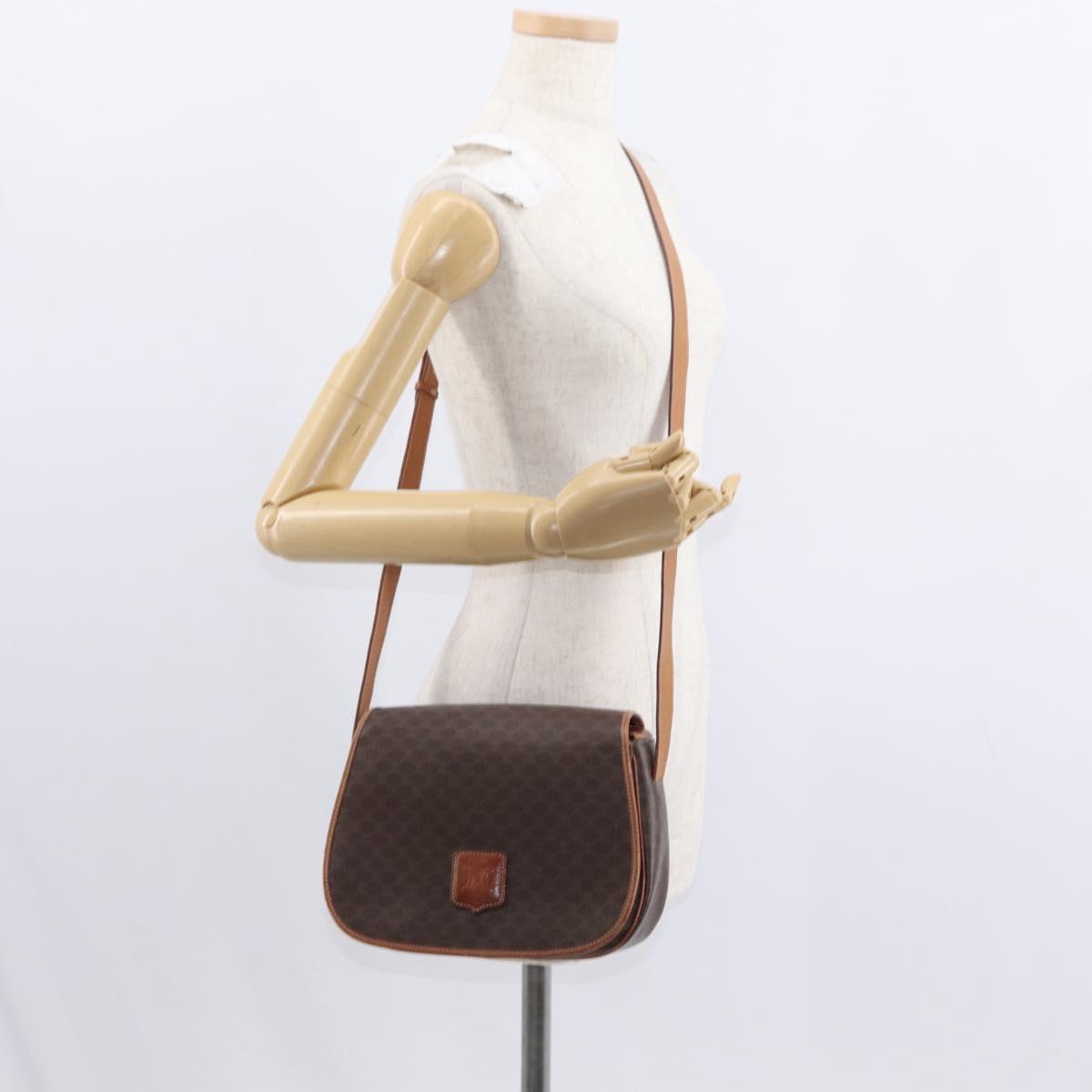 CELINE Macadam Canvas Shoulder Bag PVC Leather Brown Gold Auth ep11909