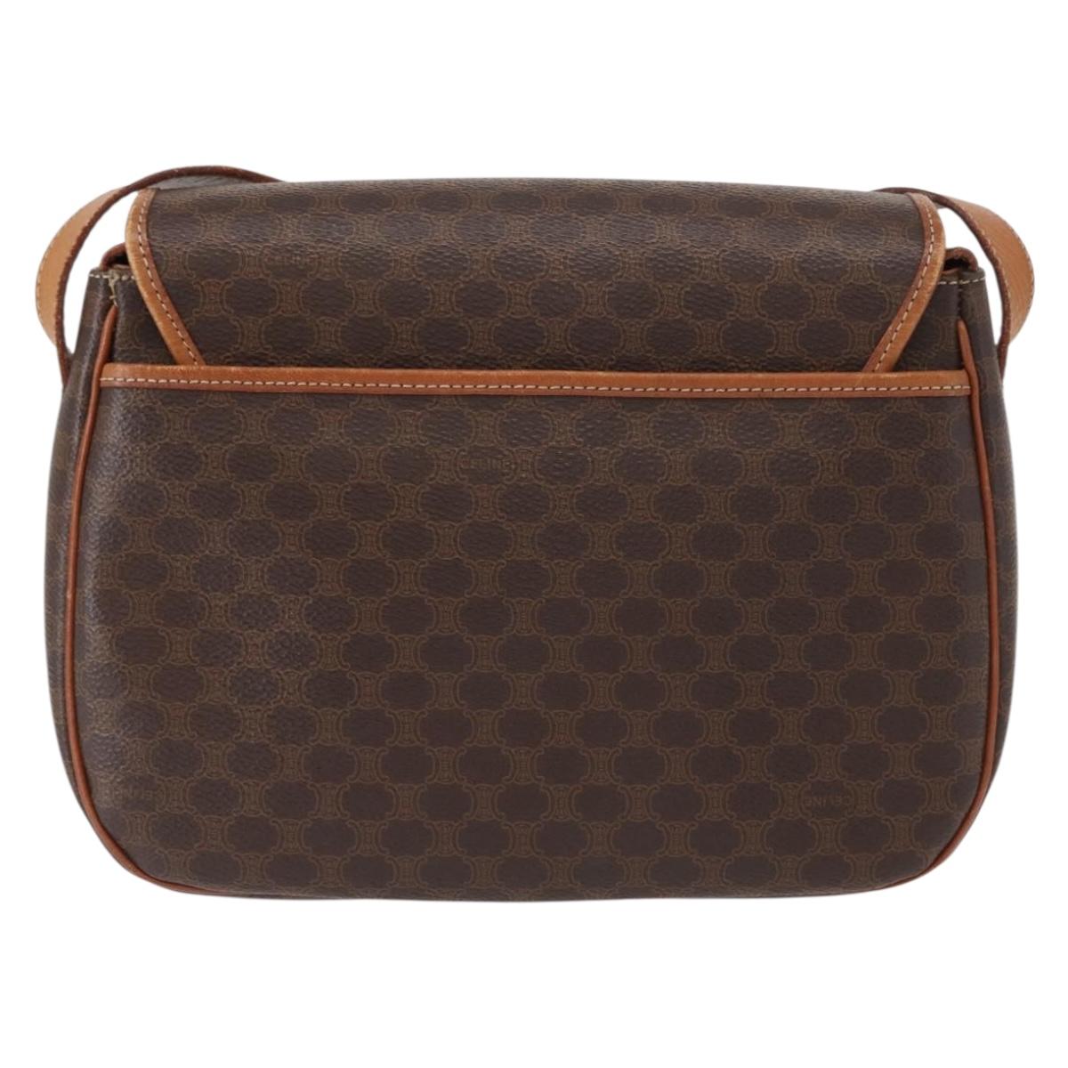 CELINE Macadam Canvas Shoulder Bag PVC Leather Brown Gold Auth ep11909