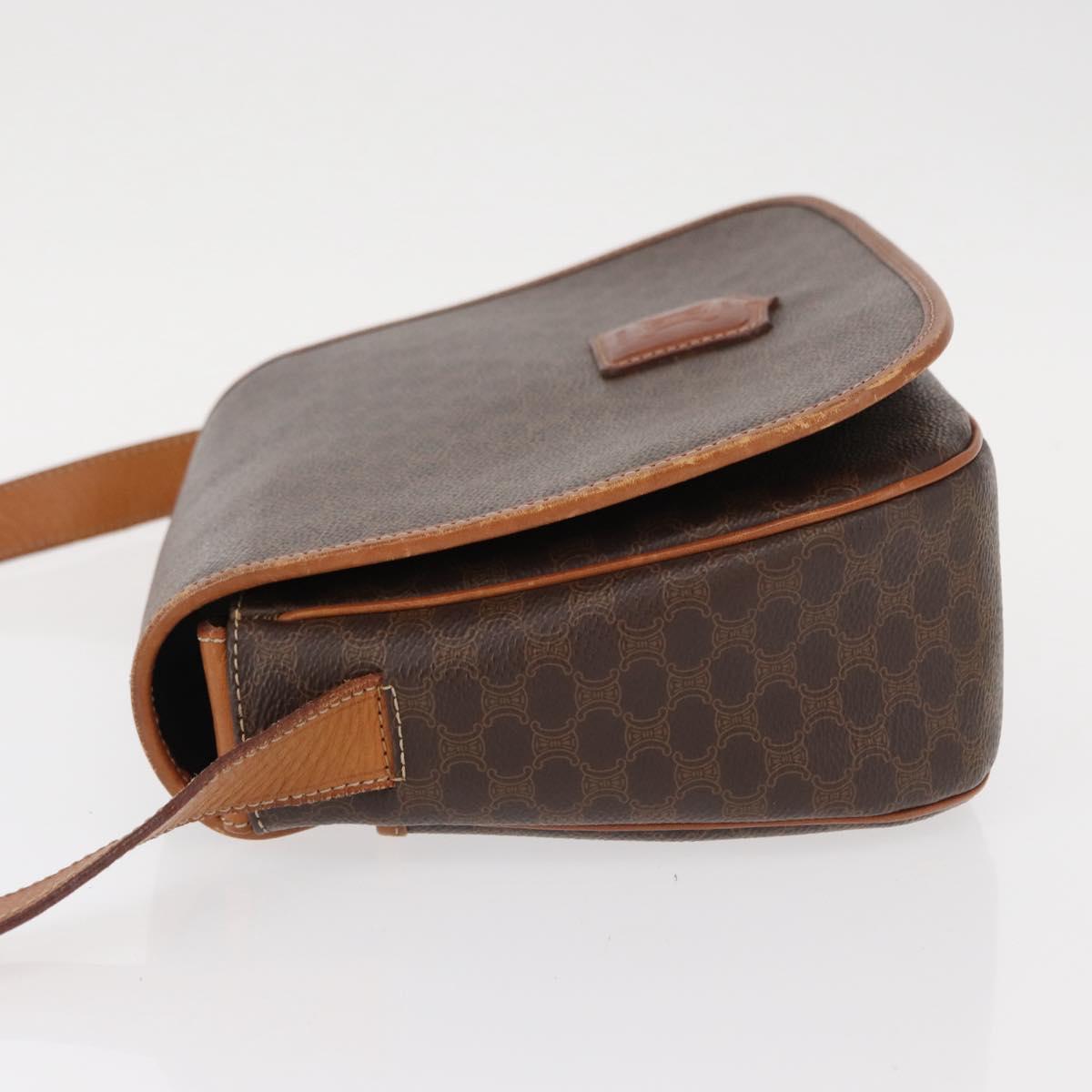 CELINE Macadam Canvas Shoulder Bag PVC Leather Brown Gold Auth ep11909