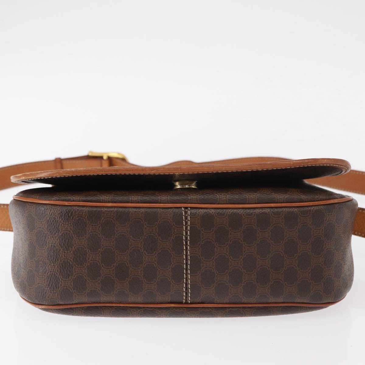 CELINE Macadam Canvas Shoulder Bag PVC Leather Brown Gold Auth ep11909