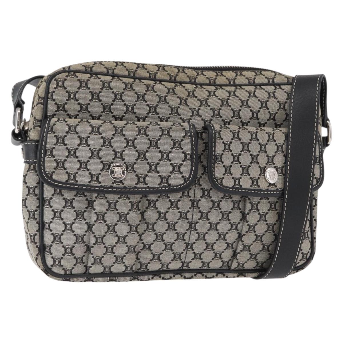 CELINE Macadam Canvas Shoulder Bag Gray Silver Auth ep11913