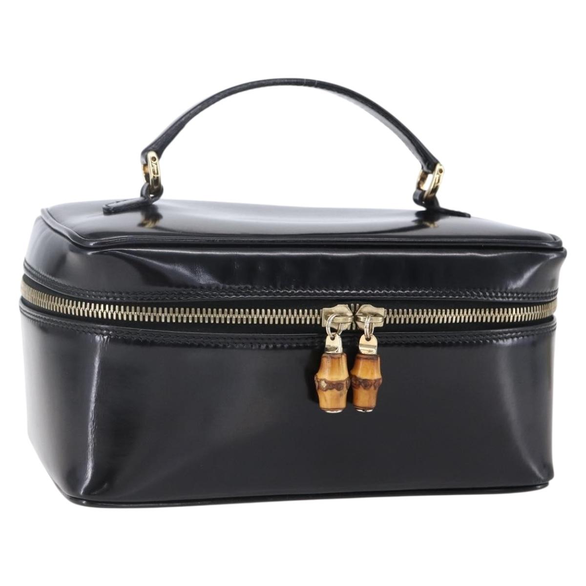 GUCCI Pouch Enamel Black Gold 032 1705 0150 Auth ep11916