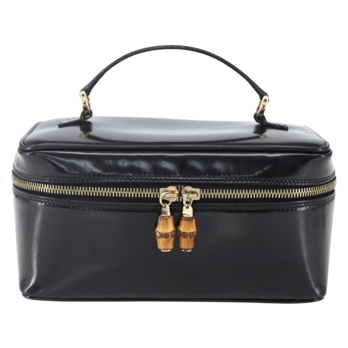 GUCCI Pouch Enamel Black Gold 032 1705 0150 Auth ep11916