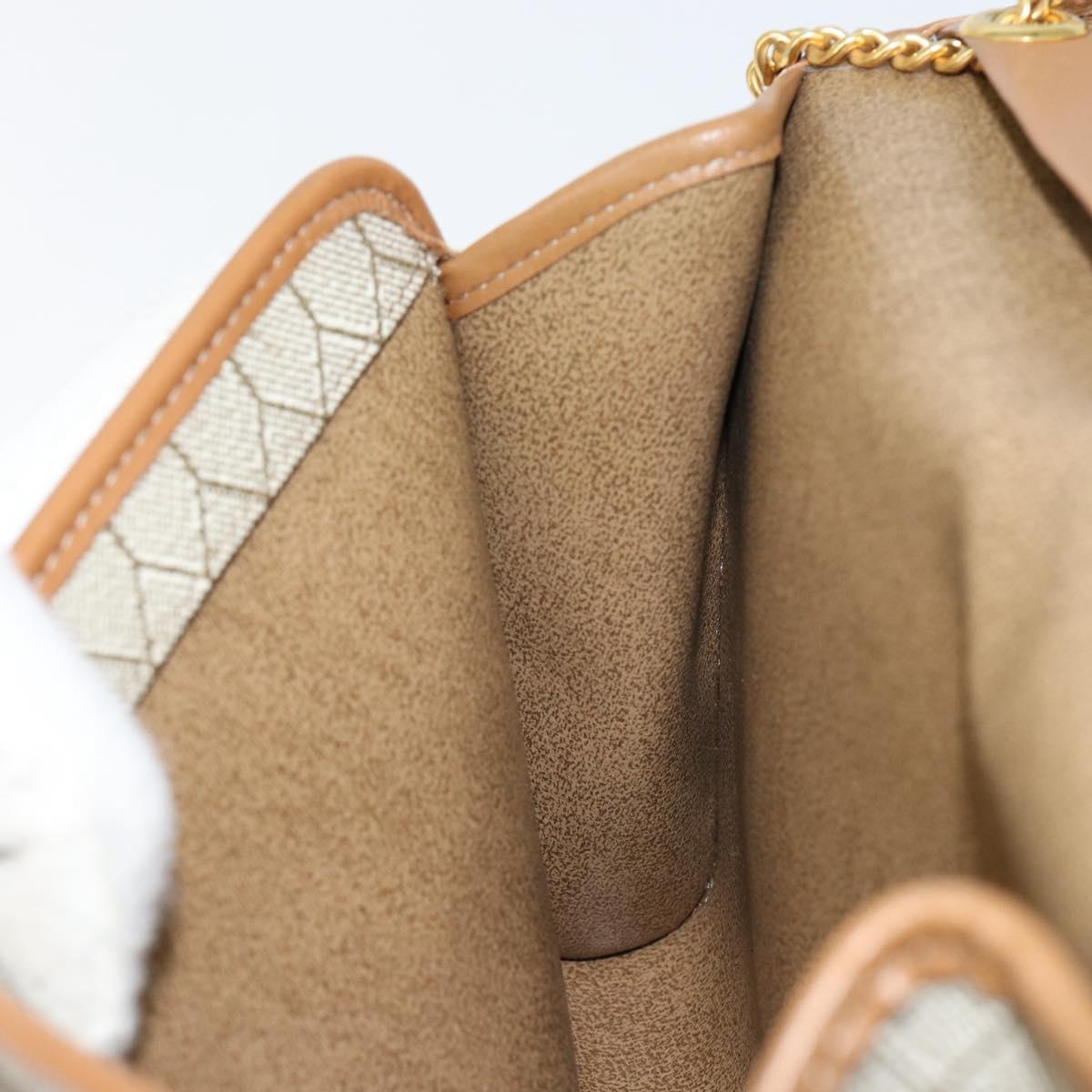 Christian Dior Honeycomb Canvas Chain Shoulder Bag PVC Beige Gold Auth ep11918