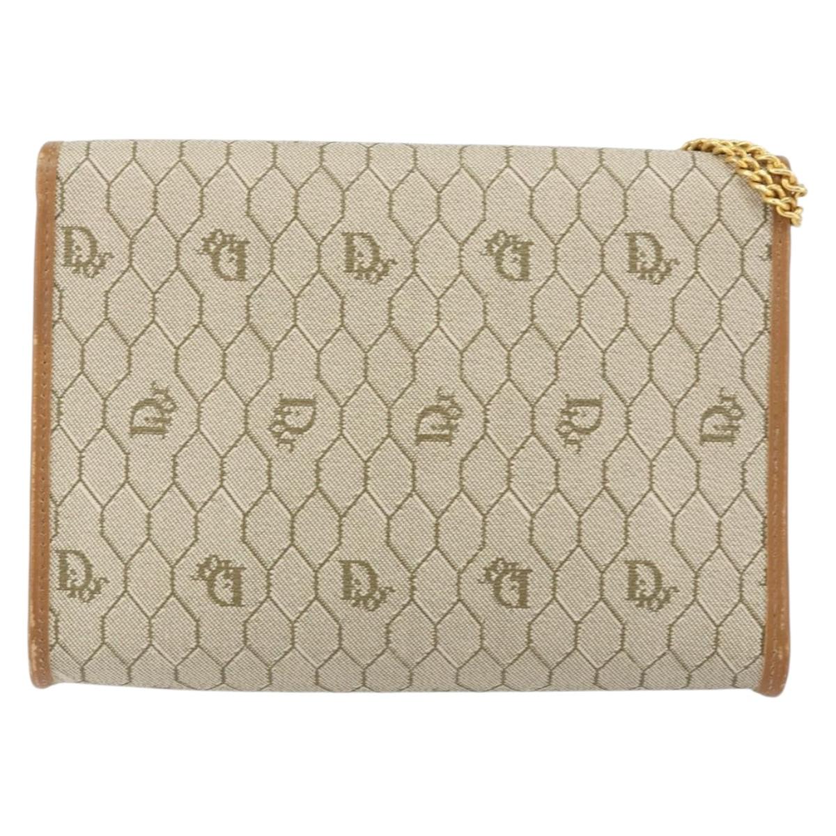 Christian Dior Honeycomb Canvas Chain Shoulder Bag PVC Beige Gold Auth ep11918