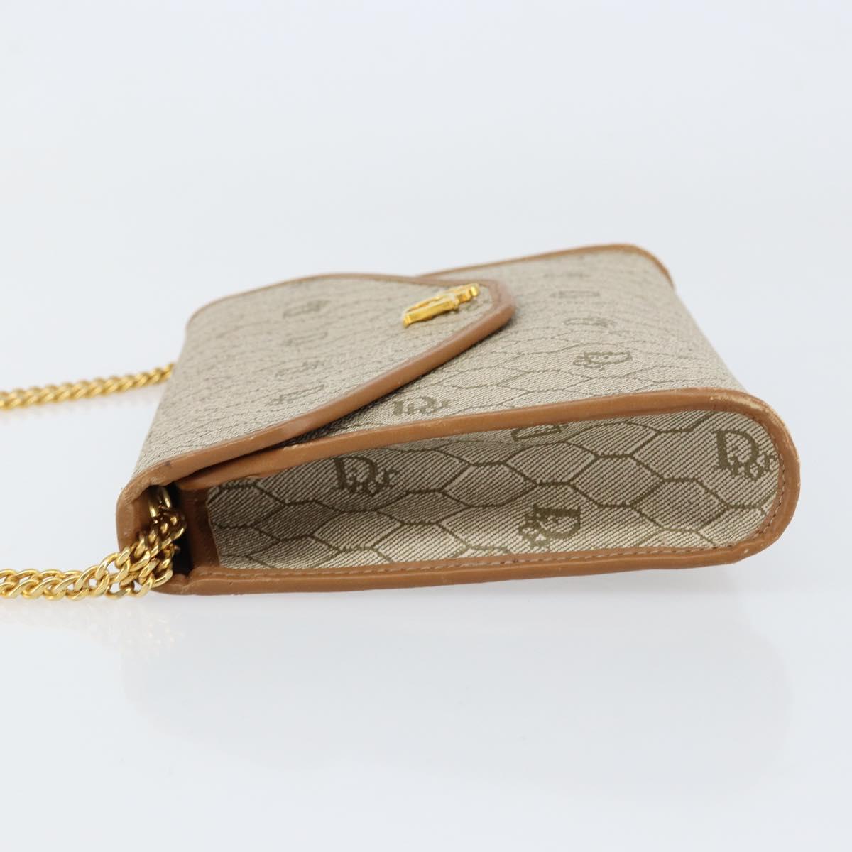 Christian Dior Honeycomb Canvas Chain Shoulder Bag PVC Beige Gold Auth ep11918