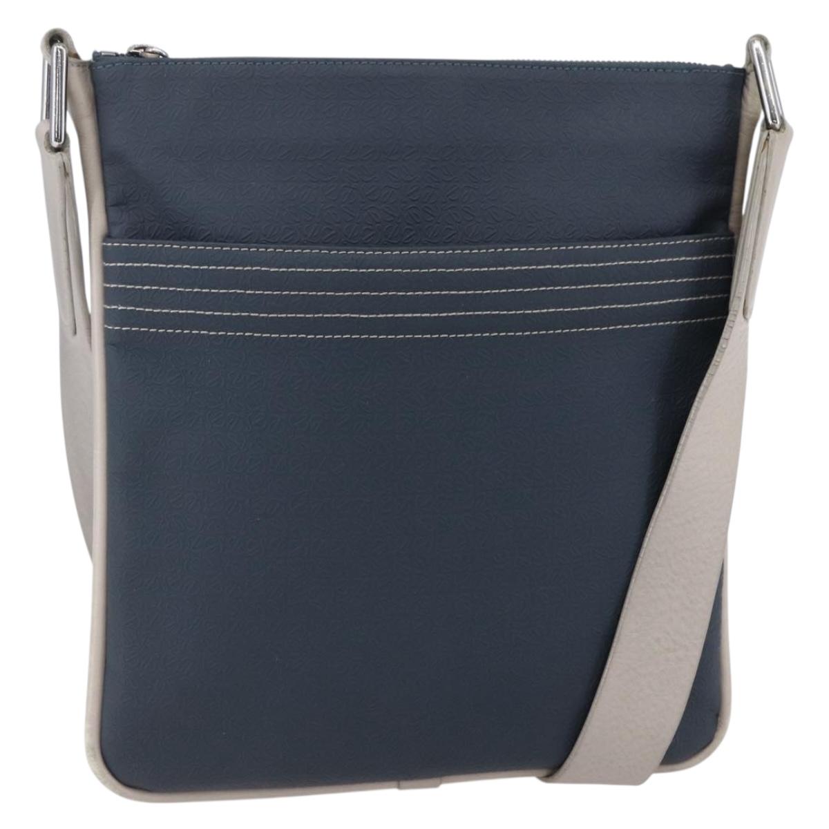 LOEWE anagram Shoulder Bag PVC Navy Silver Auth ep11921