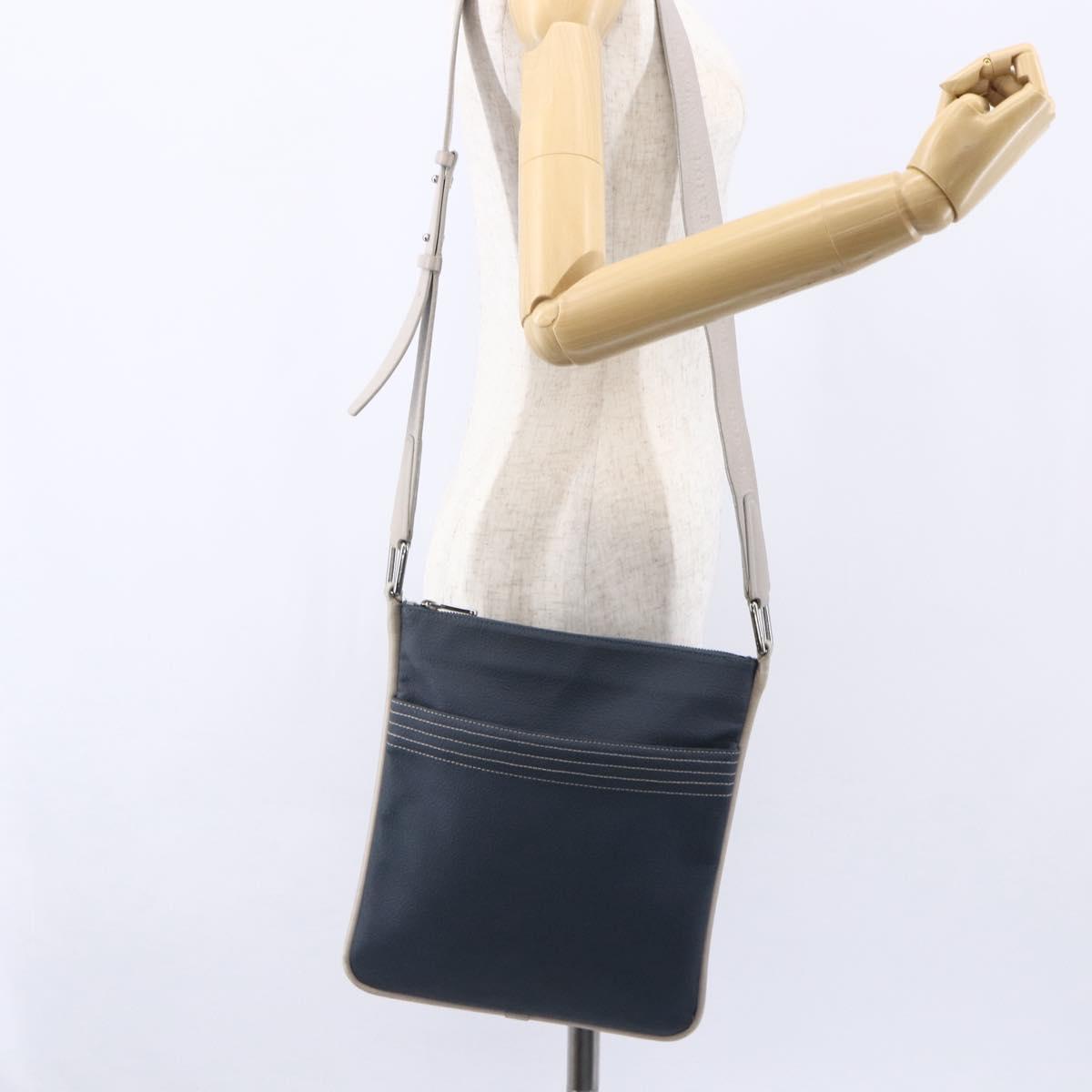 LOEWE anagram Shoulder Bag PVC Navy Silver Auth ep11921