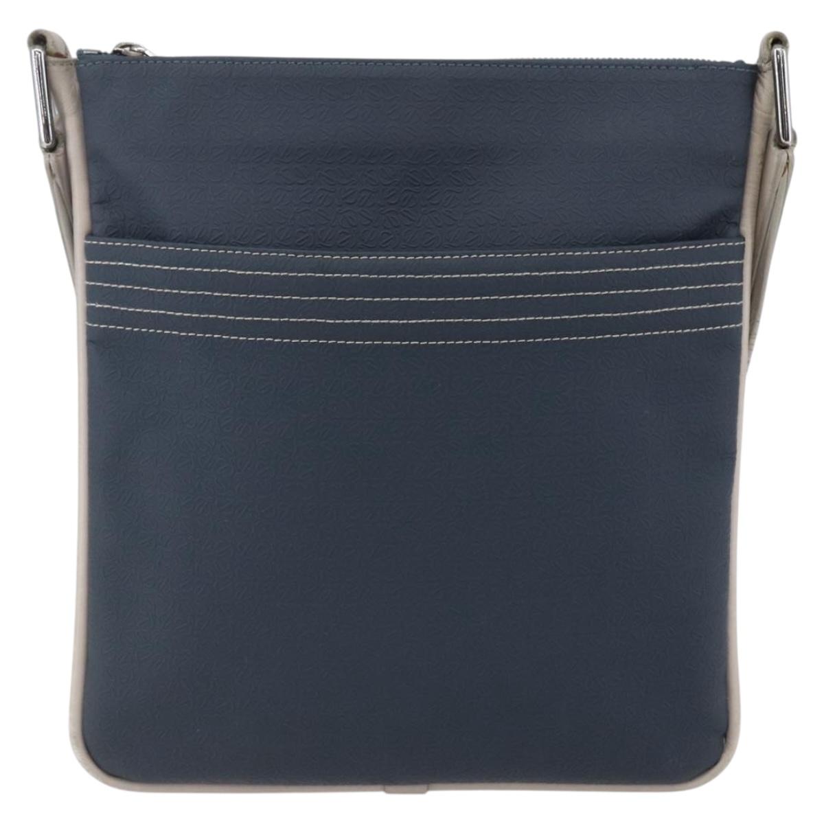LOEWE anagram Shoulder Bag PVC Navy Silver Auth ep11921