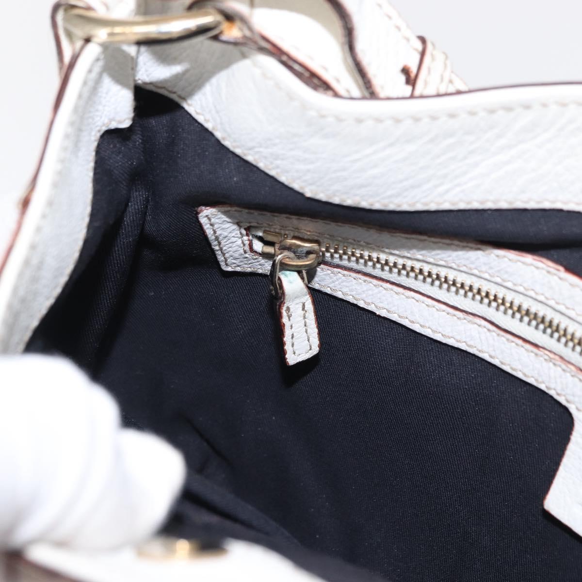 GUCCI Sherry Line Chain Shoulder Bag Leather White Gold 153011 Auth ep11925