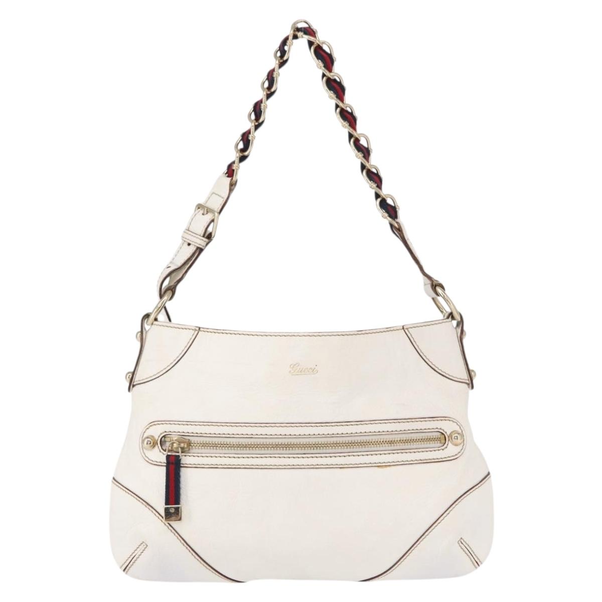 GUCCI Sherry Line Chain Shoulder Bag Leather White Gold 153011 Auth ep11925