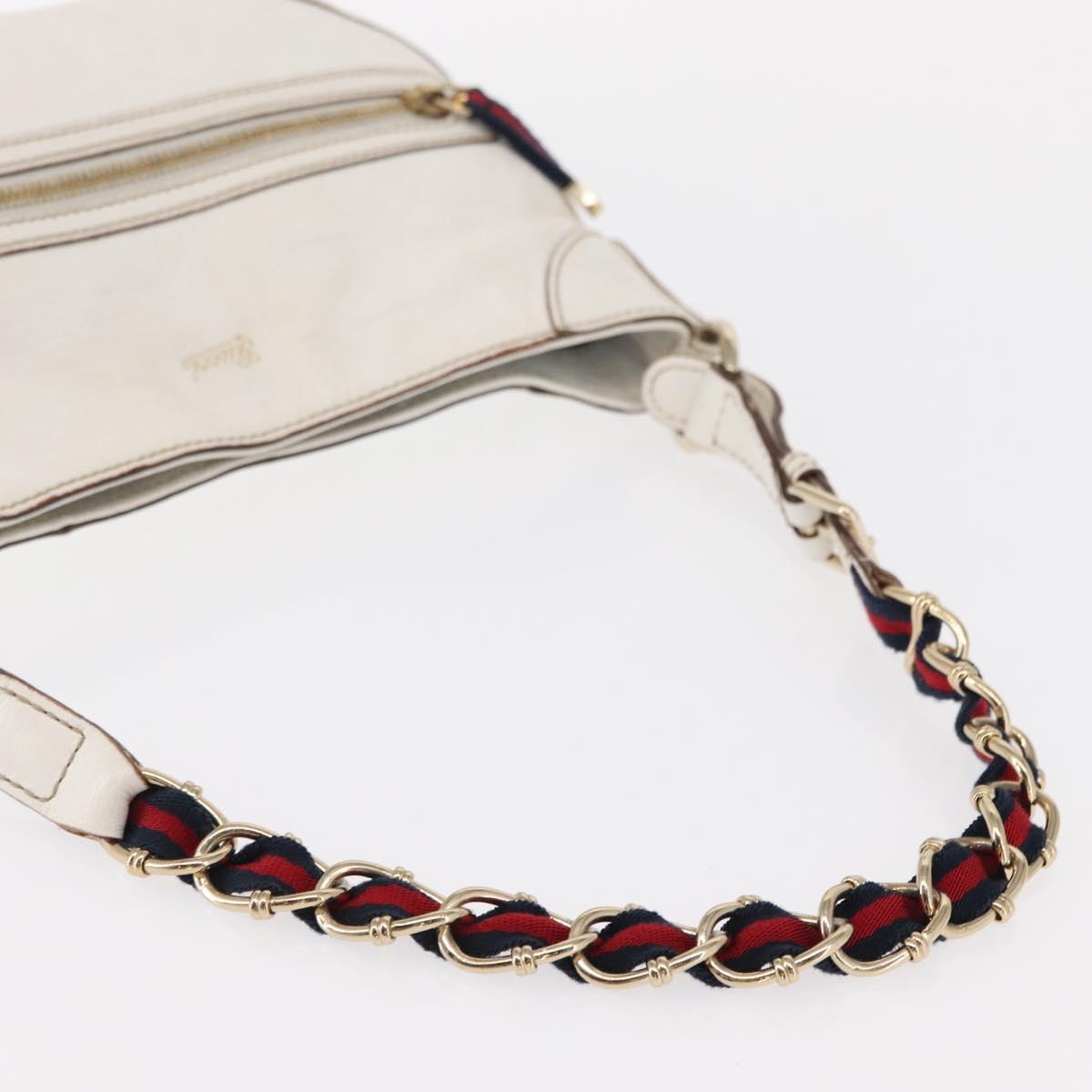 GUCCI Sherry Line Chain Shoulder Bag Leather White Gold 153011 Auth ep11925