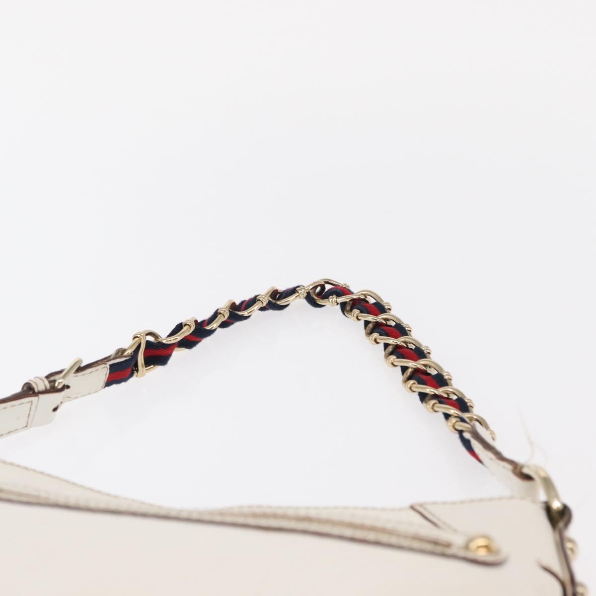 GUCCI Sherry Line Chain Shoulder Bag Leather White Gold 153011 Auth ep11925