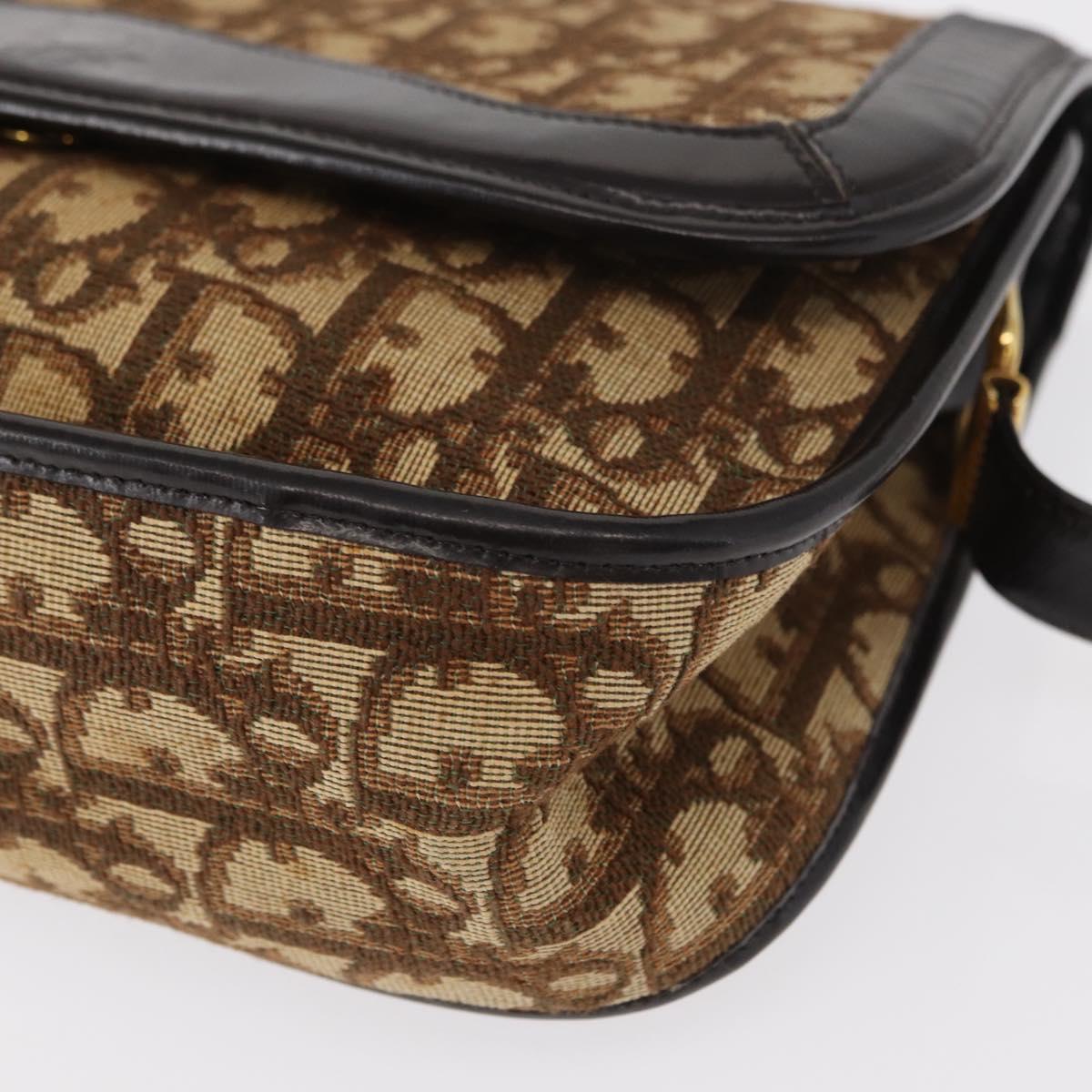 Christian Dior Trotter Canvas Shoulder Bag Beige Gold Auth ep11926