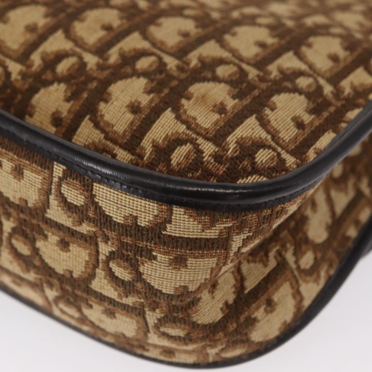 Christian Dior Trotter Canvas Shoulder Bag Beige Gold Auth ep11926