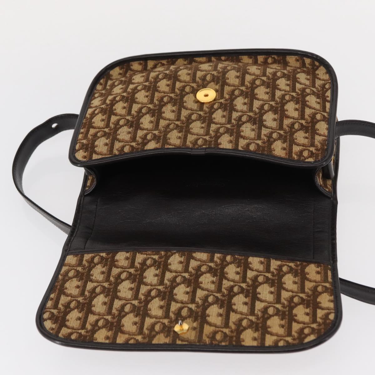 Christian Dior Trotter Canvas Shoulder Bag Beige Gold Auth ep11926