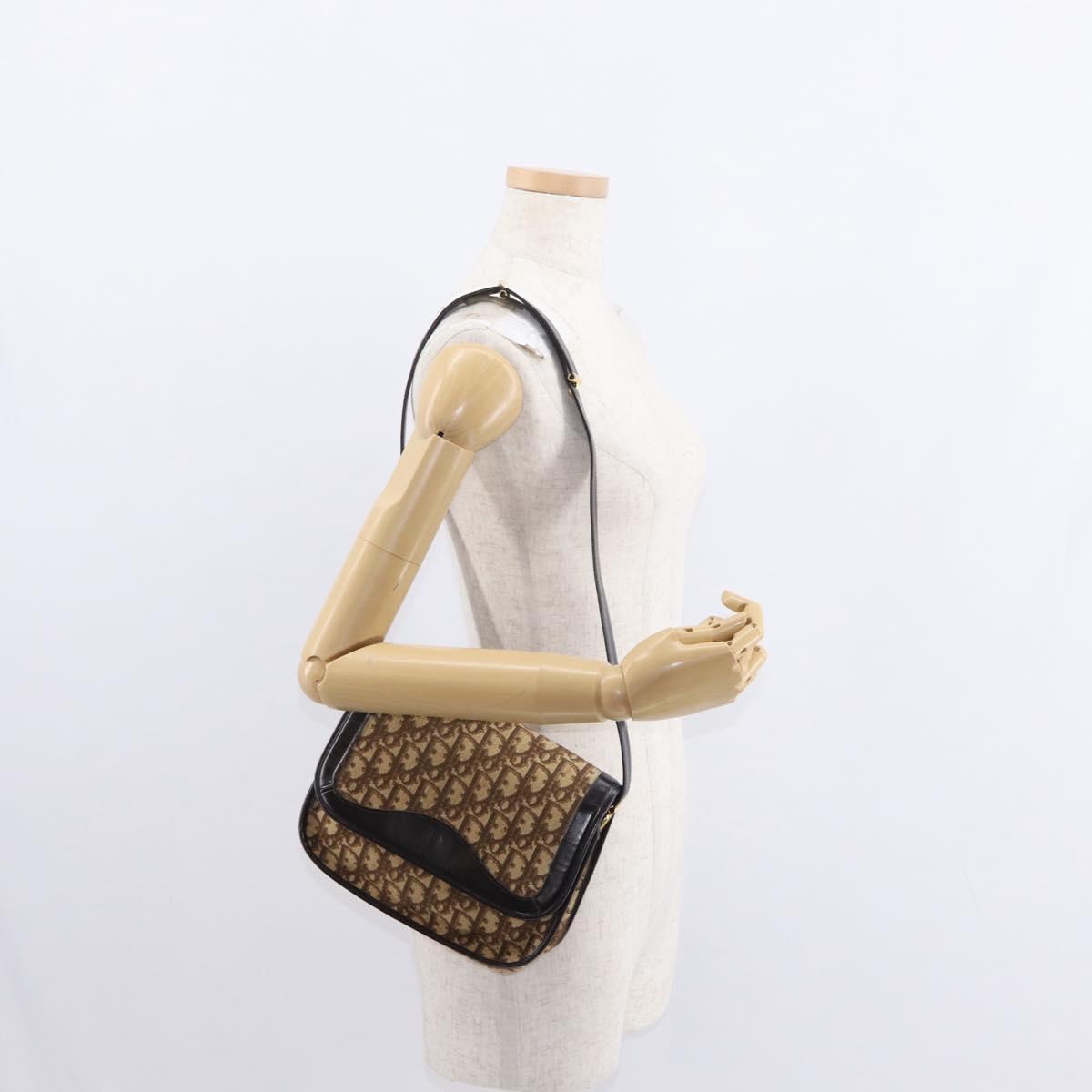 Christian Dior Trotter Canvas Shoulder Bag Beige Gold Auth ep11926