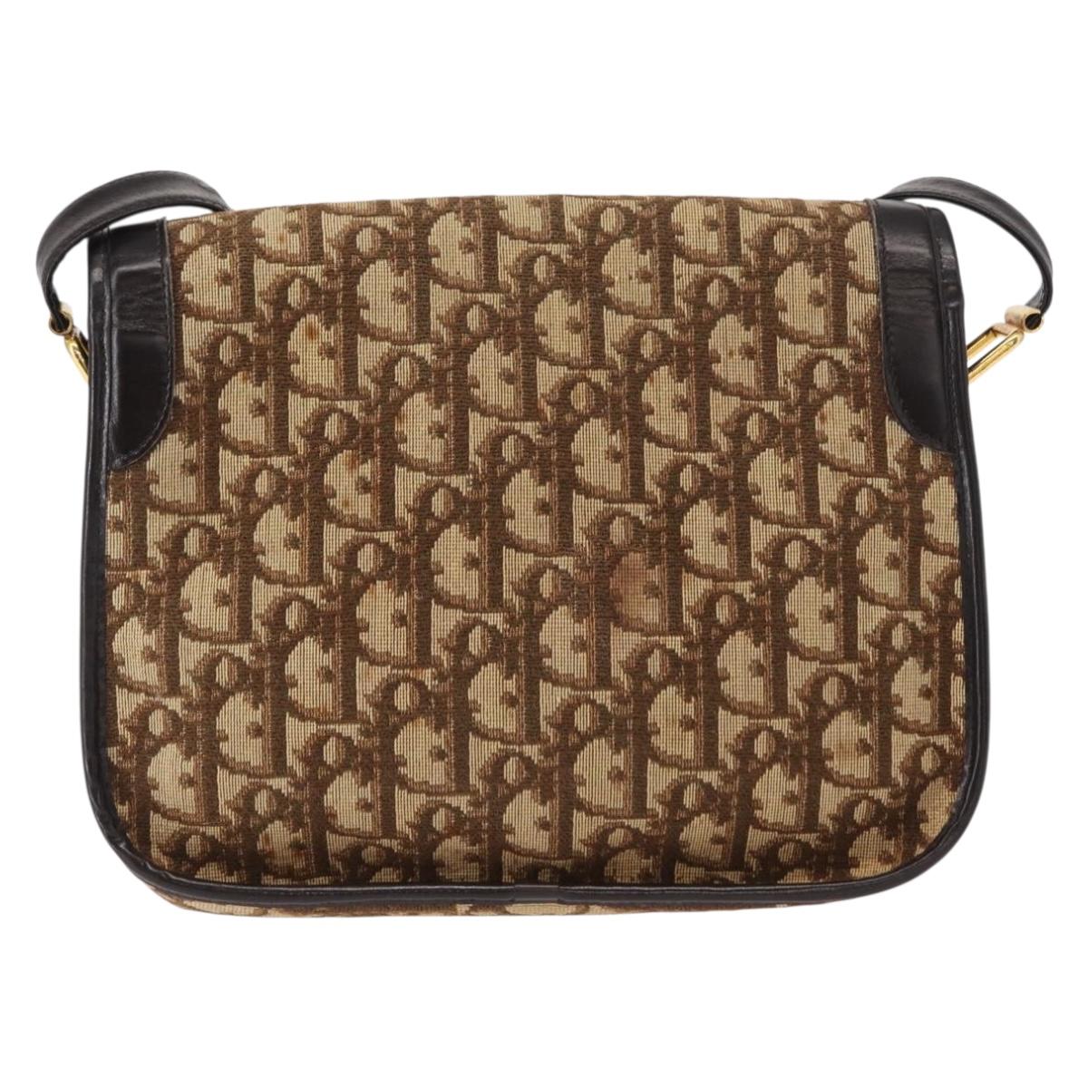 Christian Dior Trotter Canvas Shoulder Bag Beige Gold Auth ep11926