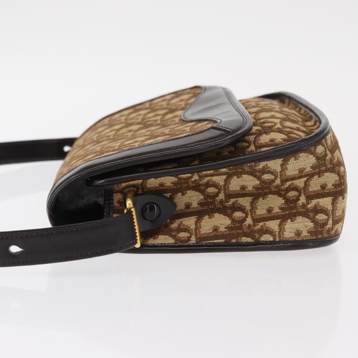 Christian Dior Trotter Canvas Shoulder Bag Beige Gold Auth ep11926