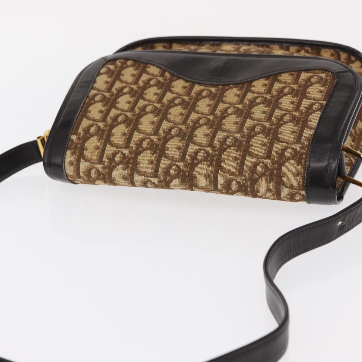 Christian Dior Trotter Canvas Shoulder Bag Beige Gold Auth ep11926