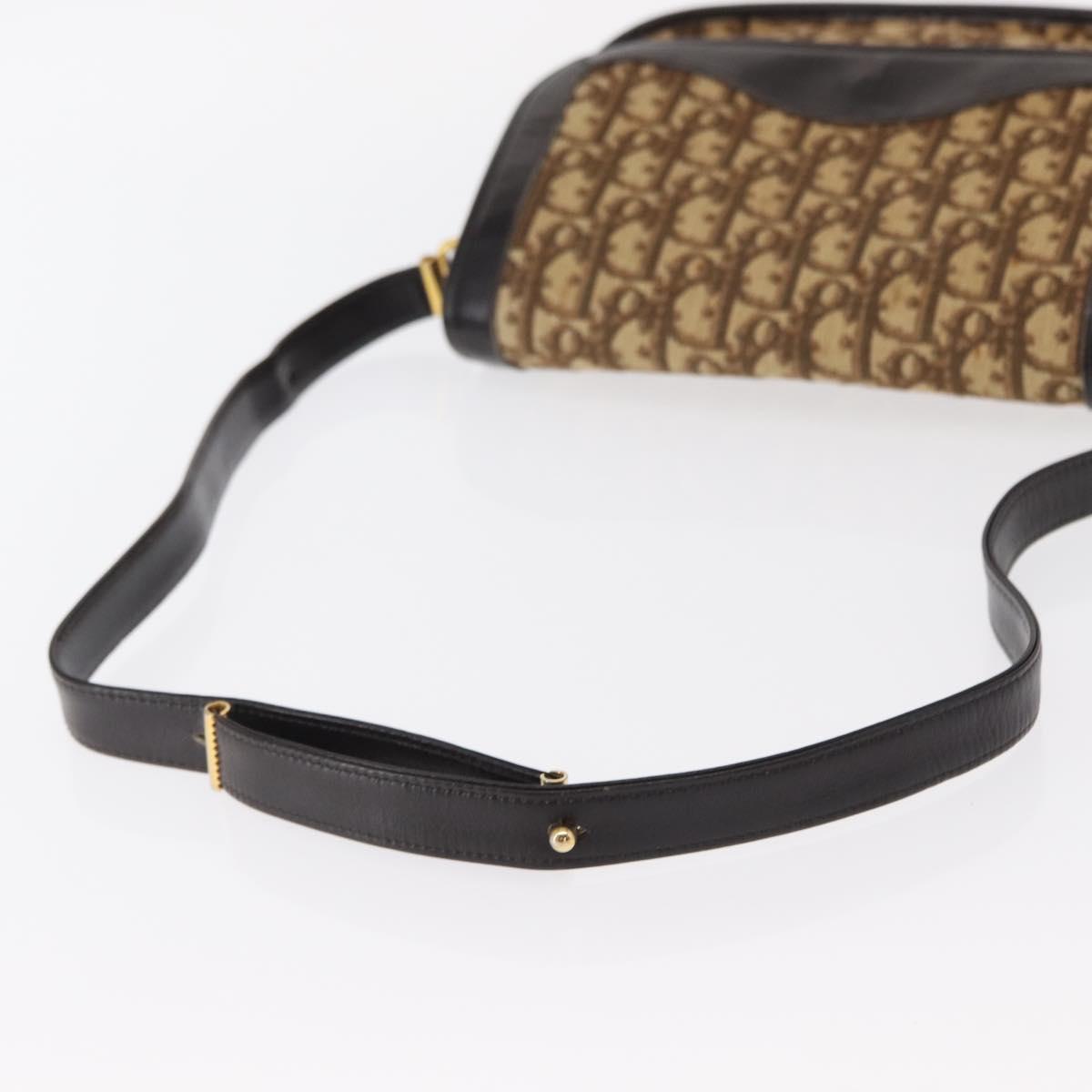 Christian Dior Trotter Canvas Shoulder Bag Beige Gold Auth ep11926