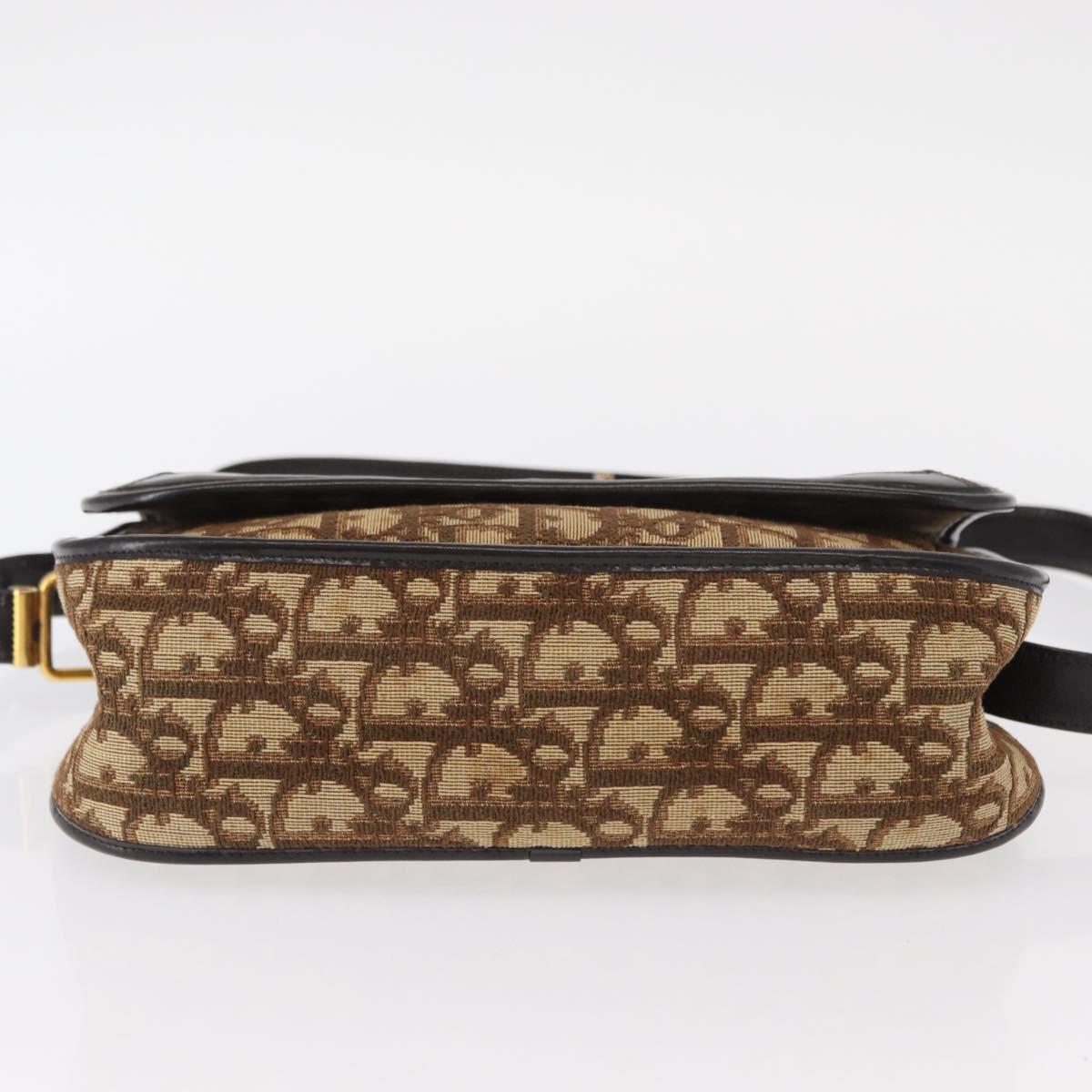 Christian Dior Trotter Canvas Shoulder Bag Beige Gold Auth ep11926