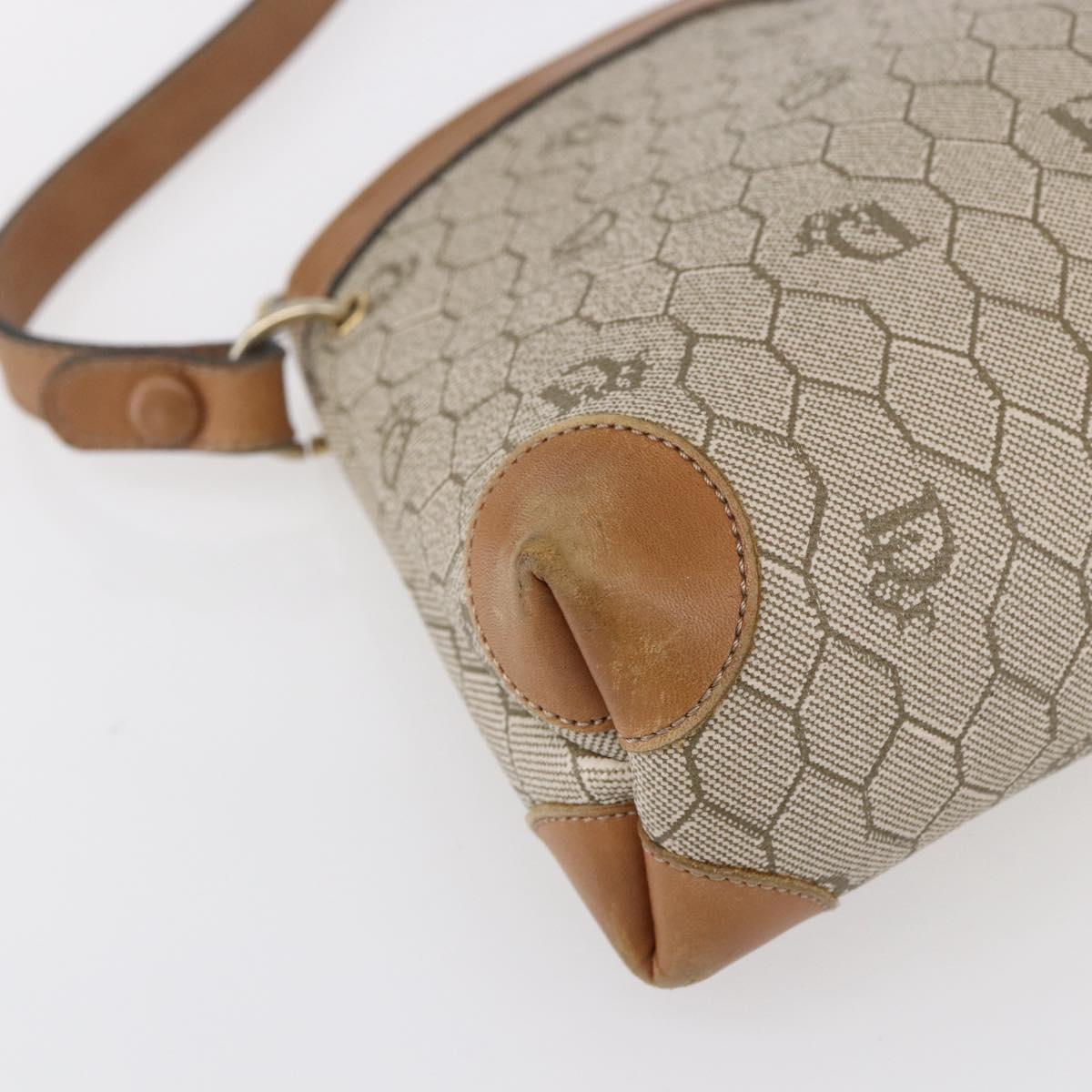Christian Dior Honeycomb Canvas Shoulder Bag PVC Beige Gold Auth ep11929