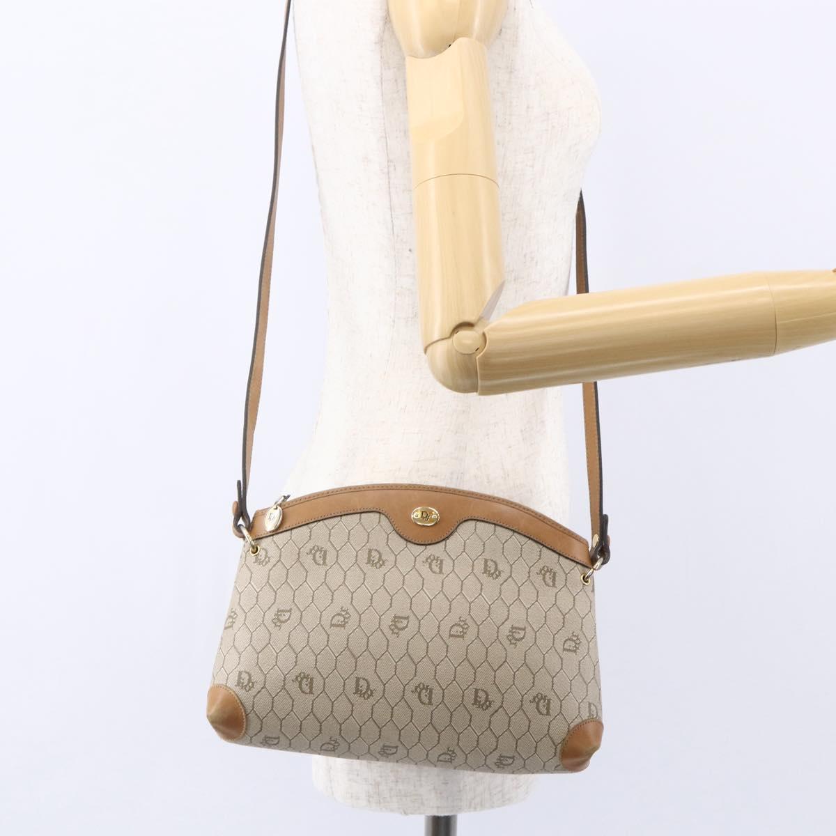 Christian Dior Honeycomb Canvas Shoulder Bag PVC Beige Gold Auth ep11929