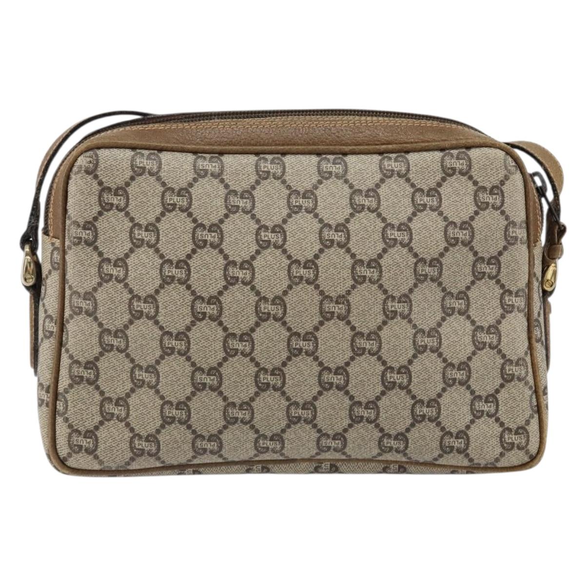 GUCCI GG Plus Supreme Shoulder Bag PVC Beige Gold Auth ep11930