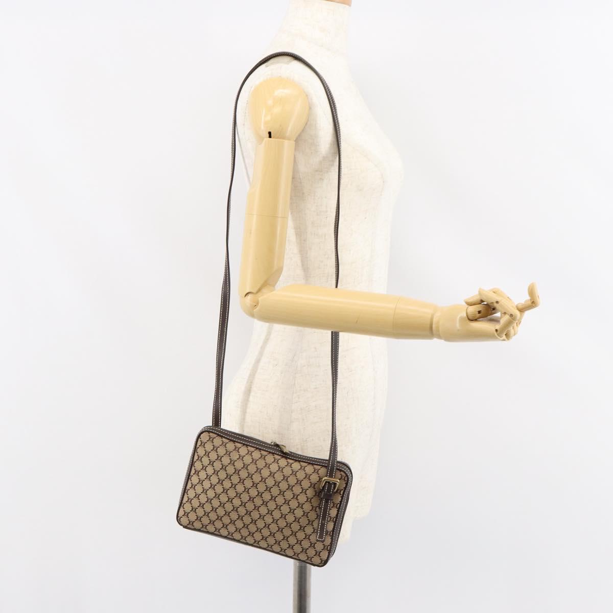 CELINE Macadam Canvas Shoulder Bag Beige Gold Auth ep11932
